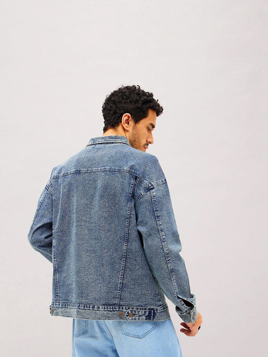 Men Blue Washed Relax Fit Denim Jacket