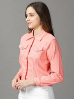 Women's Coral Solid Open Front Jacket-GZ-5577-Coral