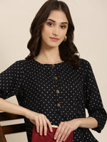 Women Navy Blue Printed Straight Kurta-GW-3881-Navyblue