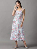 Women's Blue Floral A-Line Dress-AE-15683-Bluemulti