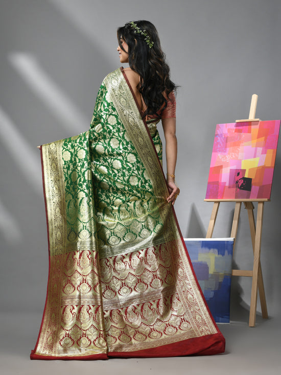 Green Silk Banarasi Saree With Zari Woven Designs-MA52BSL441050049