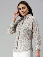 Women's Grey Printed Shirt-AE-10197-Grey