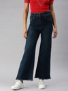 Women's Navy Blue Solid Wide Leg Denim Jeans-TRP-7013-Navyblue