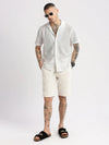 Men Cuban Collar Solid White Crochet Shirt-SAVRE-2284-White