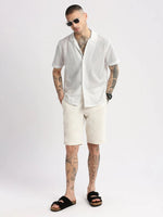 Men Cuban Collar Solid White Crochet Shirt-SAVRE-2284-White