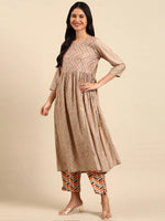 Women's Beige Printed Kurta Set-GW-2429-Beige