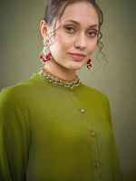 Women Green Hem Embroidered Shirt With Palazzos