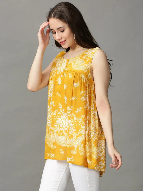 Women's Yellow Printed Top-ON-602-Mustard