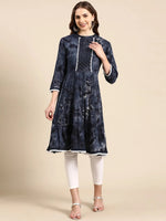 Women's Navy Blue Printed Anarkali Kurta-RF-001-Navyblue