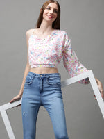 Women's White Printed Crop Top-AE-10405-White