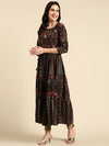 Women's Black Printed Anarkali Kurta-GW-3398-Black