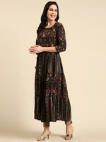 Women's Black Printed Anarkali Kurta-GW-3398-Black