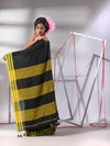 Black Cotton Saree With Stripe Solid Border-MA55CT06520077