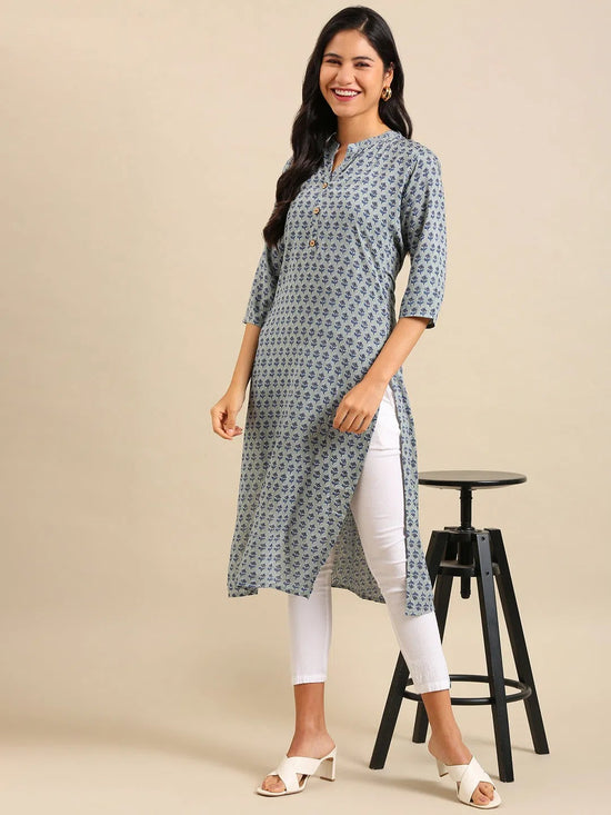 Women's Sea Green Printed Straight Kurta-GW-500-I-Seagreen