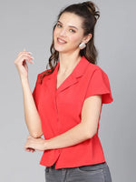 Red Bound Open Collared Women Shirt