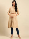 Women's Beige Solid Straight Kurta-DF-1350-Beige