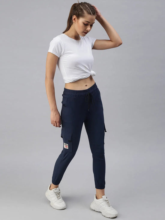 Women's Navy Blue Solid Joggers Track Pant-AN-9017-Navyblue