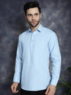 Men's Light Blue Solid Short Kurtas-KO-5037Light-Blue