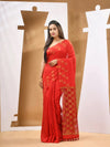 Red Matka Handwoven Saree With Zari Border-MA53MT063080046