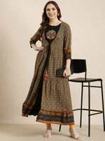 Women Anarkali Black Solid Kurta Comes With Overcoat-GW-4164-Black