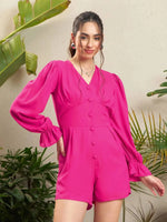 Women Pink Front Button Playsuit