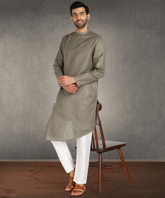 Hangup Men Standard Solid Men's Indian Wear-ST13957_Grey_RubyLKurta