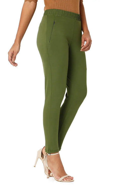 Smarty Pants Women's Cotton Lycra Ankle Length Emerald Green Color Trouser