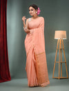 Peach Matka Handwoven Saree With Zari Border-MA50MT062200060