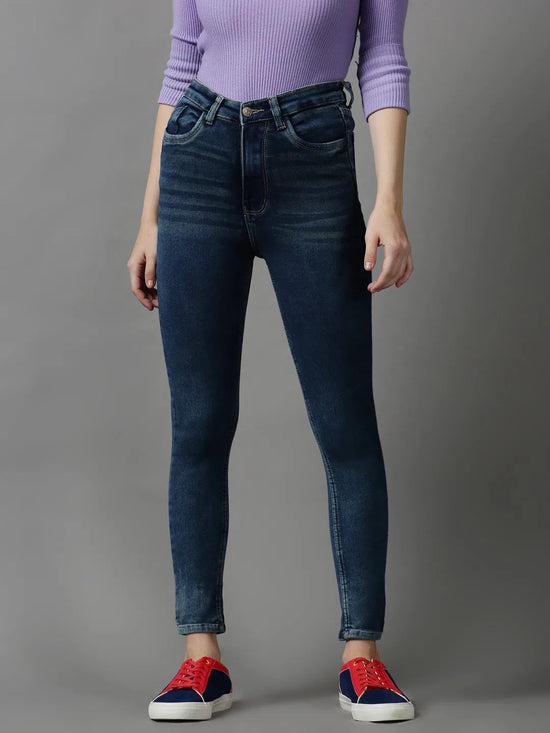 Women's Navy Blue Solid Skinny Fit Denim Jeans-GZ-5287-Navyblue