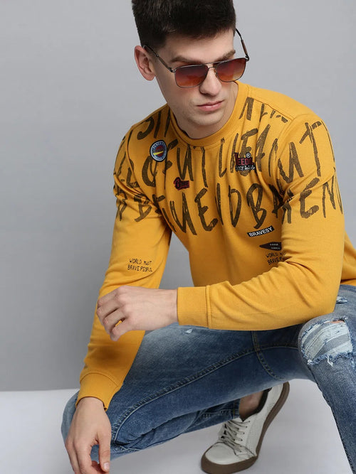 Men Yellow Printed Casual Sweatshirt-BP-1434-Yellow