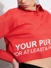 Women Red Poplin FIND YOUR PURPOSE Crop Shirt