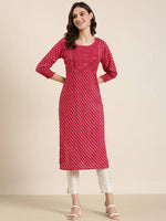 Women Fuchsia Floral Straight Kurta-AT-A583-K-Fuchsia