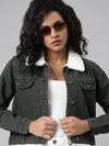 Women Olive Solid Denim Jacket-LT-205556-Olive