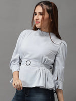 Women's Grey Solid Peplum Top-AE-10323-Grey