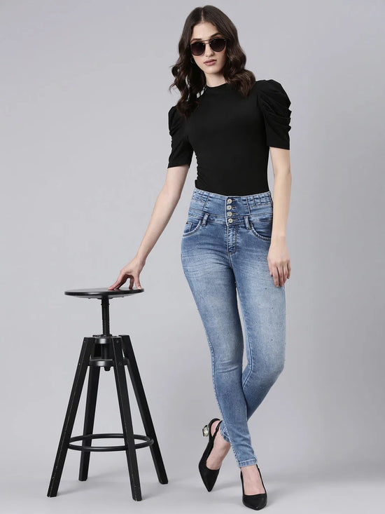 Women Blue Solid Slim Fit Denim Jeans-LT-022802-Blue