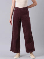 Women Burgundy Solid Wide Leg Denim Jeans-AE-10807-Burgundy