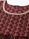 Women's Burgundy Printed Kurta Set-SKC-1008-Burgundy