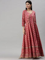 Women's Pink Floral Anarkali Kurta-BSM1012-Pink