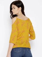 Cold Shoulder overlap printed Top in Mustard