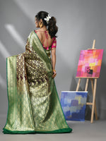 Dark Chocolate Silk Banarasi Saree With Zari Woven Designs-MA52BSL441050029