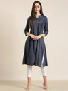 Women Grey Solid A-Line Kurta-RJF-038-Grey