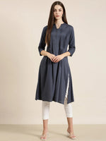 Women Grey Solid A-Line Kurta-RJF-038-Grey