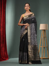 Black Blended Silk Handwoven Saree With Woven Zari Border-MA50BSL34830122