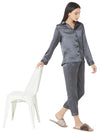 Smarty Pants Women's Silk Satin Dark Grey Night Suit