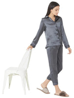 Smarty Pants Women's Silk Satin Dark Grey Night Suit