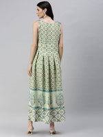 Women Green Printed Fit and Flare Kurta-FS-2216-Green