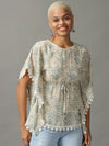 Women's Cream Printed Kaftan Top-AE-10543-Creamseagreen