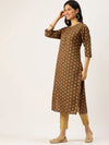 Women's Brown Printed Straight Kurtas-GW-1979-Brown