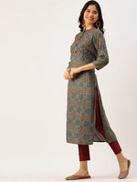 Women's Blue Embroidered Straight Kurtas-GW-2480-Blue