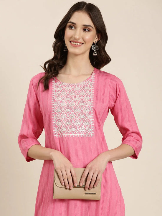 Women Pink Solid Straight Kurta-SKC-1239-Pink